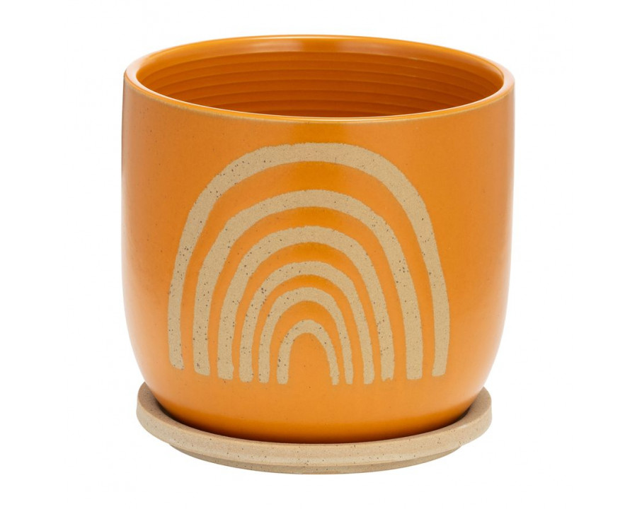 Sagebrook 8" Ceramic Arch Planter with Saucer - Orange