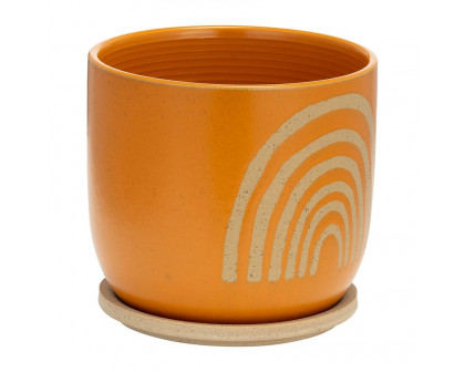 Sagebrook 8" Ceramic Arch Planter with Saucer - Orange