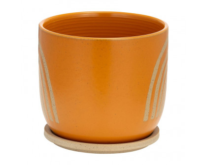 Sagebrook 8" Ceramic Arch Planter with Saucer - Orange