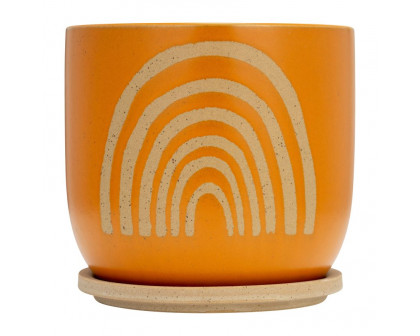 Sagebrook 8" Ceramic Arch Planter with Saucer - Orange