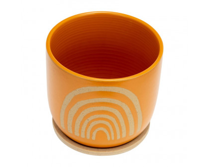 Sagebrook 8" Ceramic Arch Planter with Saucer - Orange