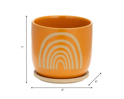 Sagebrook 8" Ceramic Arch Planter with Saucer - Orange