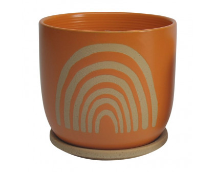 Sagebrook 8" Ceramic Arch Planters with Saucer (Set Of 2) - Orange