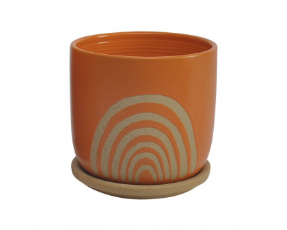 Sagebrook 8" Ceramic Arch Planters with Saucer (Set Of 2) - Orange