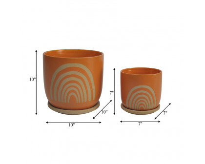 Sagebrook 8" Ceramic Arch Planters with Saucer (Set Of 2) - Orange