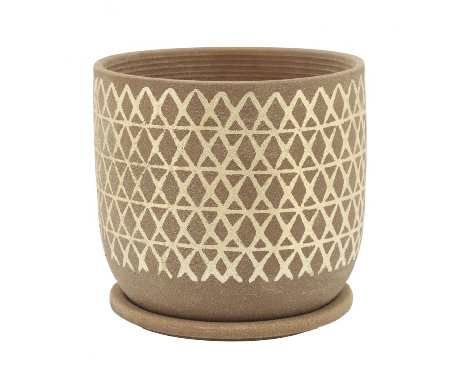 Sagebrook 8" Cross Planter With Saucer - Tan