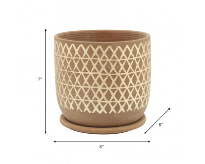 Sagebrook™ 8" Cross Planter With Saucer - Tan