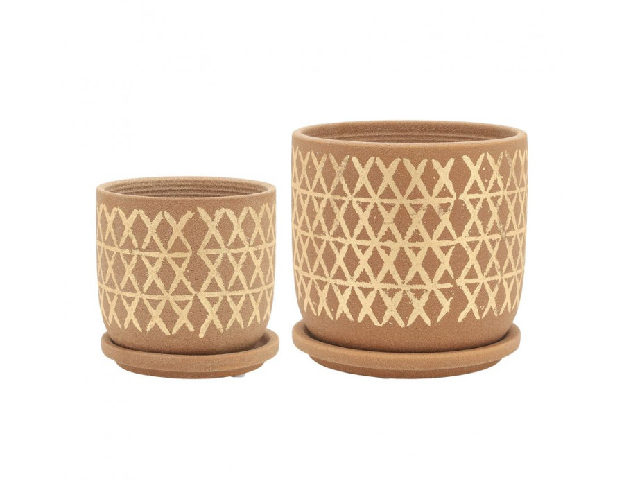 Sagebrook 5"/6" Cross Planters With Saucer (Set Of 2) - Tan