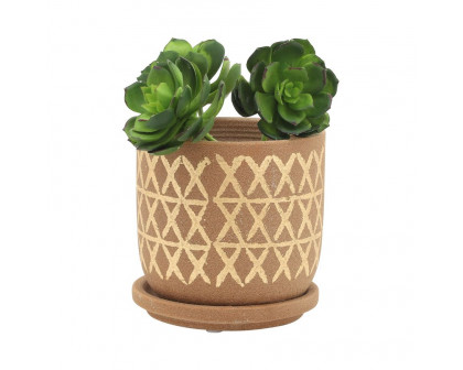 Sagebrook 5"/6" Cross Planters With Saucer (Set Of 2) - Tan