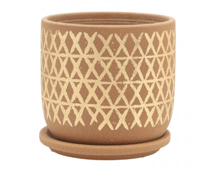 Sagebrook 5"/6" Cross Planters With Saucer (Set Of 2) - Tan