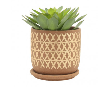 Sagebrook 5"/6" Cross Planters With Saucer (Set Of 2) - Tan