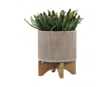 Sagebrook 5"/8" Mesh Planters With Stand (Set Of 2) - Tan