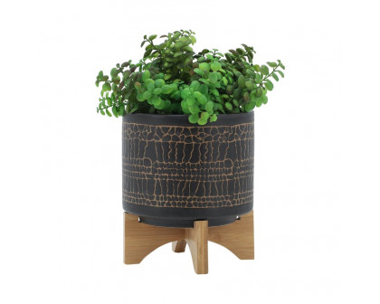 Sagebrook 8" Glazed Planter With Stand - Black