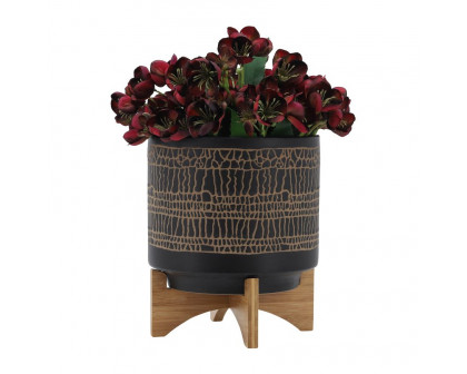 Sagebrook 10" Glazed Planter With Stand - Black