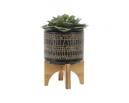 Sagebrook 5"/8" Glazed Planters With Stand (Set Of 2) - Black