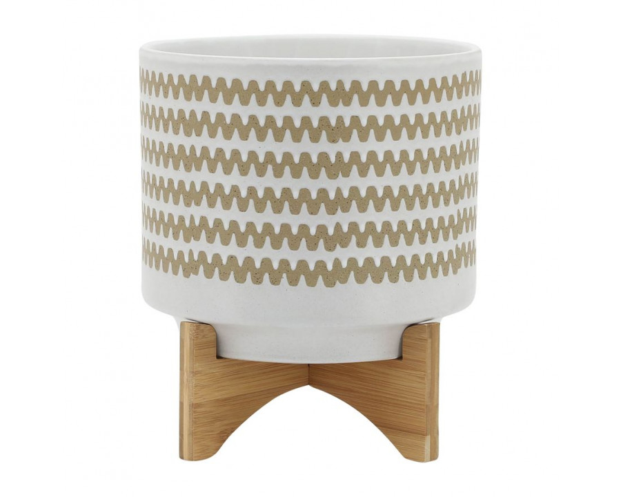 Sagebrook 10" Zig-zag Planter With Stand - White