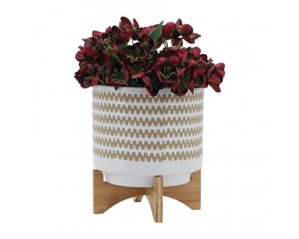 Sagebrook 10" Zig-zag Planter With Stand - White