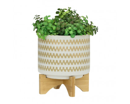 Sagebrook 5"/8" Zig-zag Planters With Stand (Set Of 2) - White