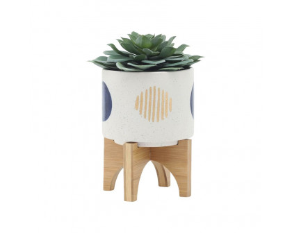 Sagebrook 5"/8" Funky Planters With Stand (Set Of 2) - White