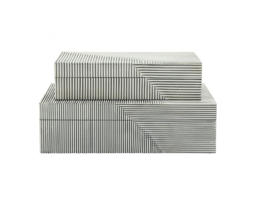 Sagebrook - Resin Ridged Boxes (Set Of 2) in White