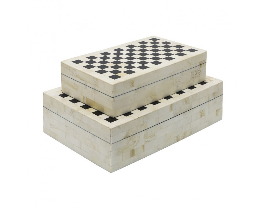 Sagebrook - Resin Checkered Boxes (Set Of 2) in Black/White