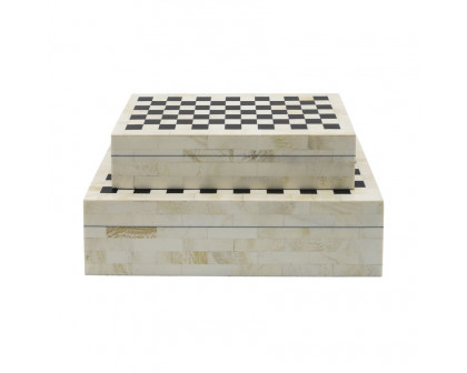 Sagebrook - Resin Checkered Boxes (Set Of 2) in Black/White