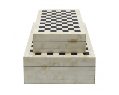 Sagebrook - Resin Checkered Boxes (Set Of 2) in Black/White