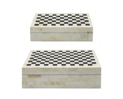 Sagebrook - Resin Checkered Boxes (Set Of 2) in Black/White