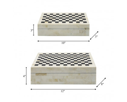 Sagebrook - Resin Checkered Boxes (Set Of 2) in Black/White