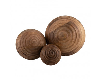 Sagebrook 8" Wooden Orb With Ridges - Natural