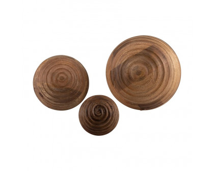 Sagebrook 8" Wooden Orb With Ridges - Natural