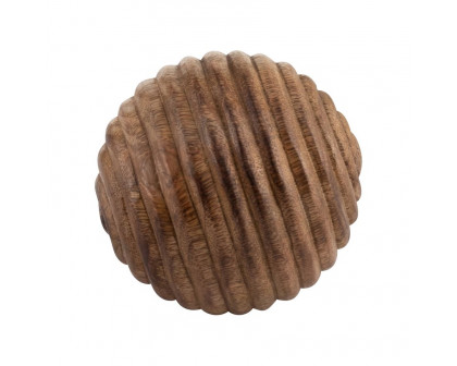 Sagebrook 4" Wooden Orb With Ridges - Natural