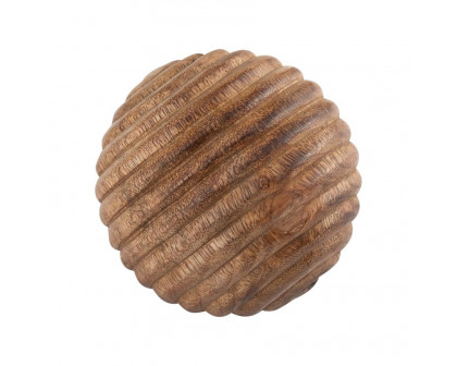 Sagebrook 4" Wooden Orb With Ridges - Natural