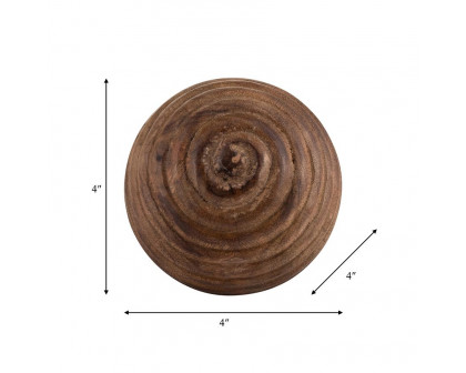 Sagebrook 4" Wooden Orb With Ridges - Natural