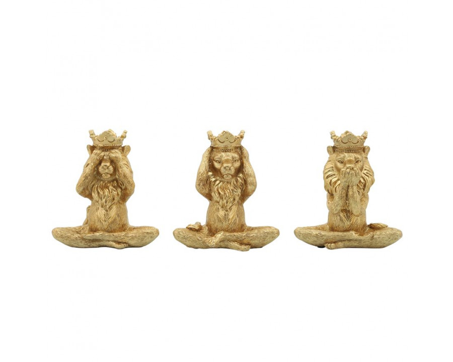 Sagebrook - 6" Resin Yoga Lion Set (Set Of 3) in Gold