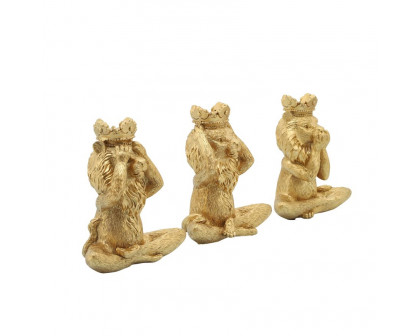 Sagebrook - 6" Resin Yoga Lion Set (Set Of 3) in Gold