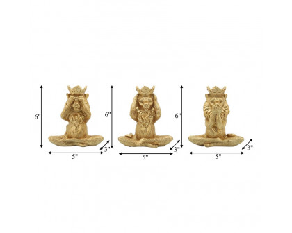 Sagebrook - 6" Resin Yoga Lion Set (Set Of 3) in Gold