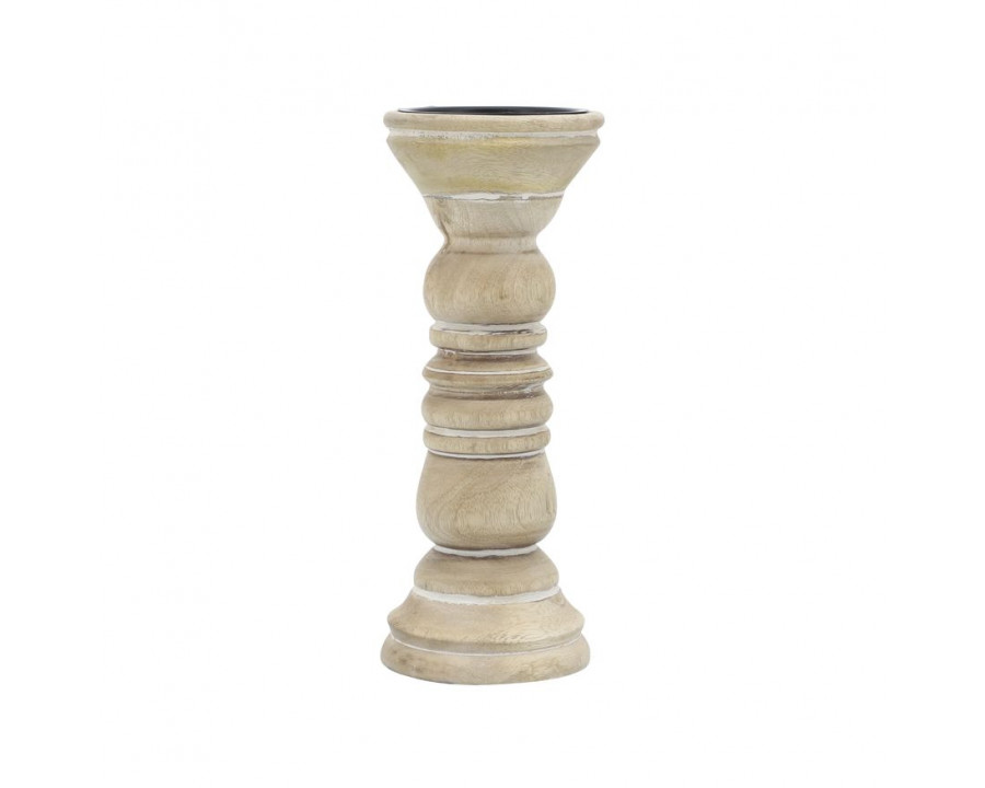 Sagebrook - 10" Wooden Pillar Holder in Natural