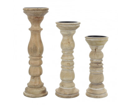 Sagebrook - 10" Wooden Pillar Holder in Natural