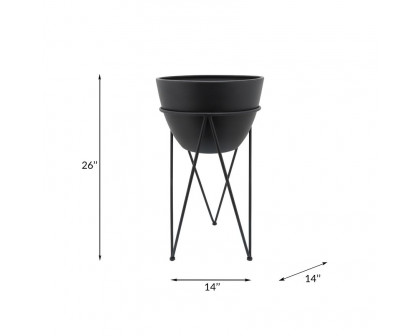 Sagebrook - 14" Metal Planter In Stand in Black