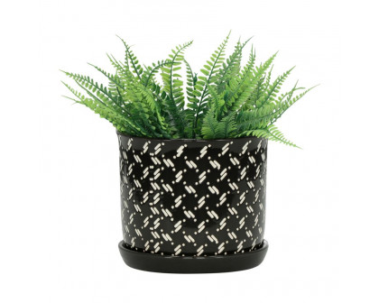 Sagebrook 6"/8" Dots Planters With Saucer (Set Of 2) - Black