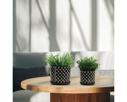 Sagebrook 6"/8" Dots Planters With Saucer (Set Of 2) - Black