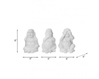 Sagebrook - Hear No, Speak No, See No Buddhas (Set Of 3) in White