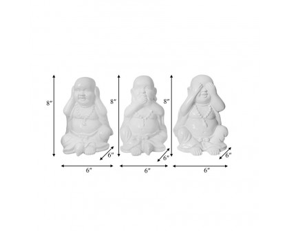 Sagebrook - Hear No, Speak No, See No Buddhas (Set Of 3) in White