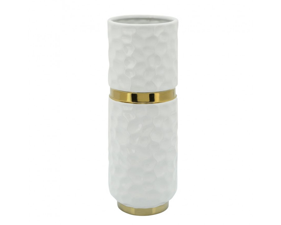 Sagebrook - 5x13" Belted Vase in White/Gold