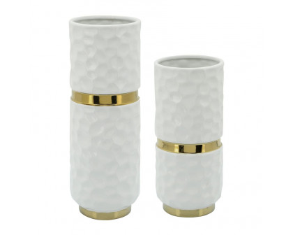 Sagebrook - 5x13" Belted Vase in White/Gold