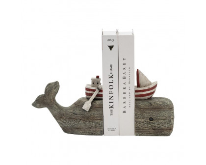 Sagebrook - 7" Resin Whale Bookends (Set Of 2) in Natural