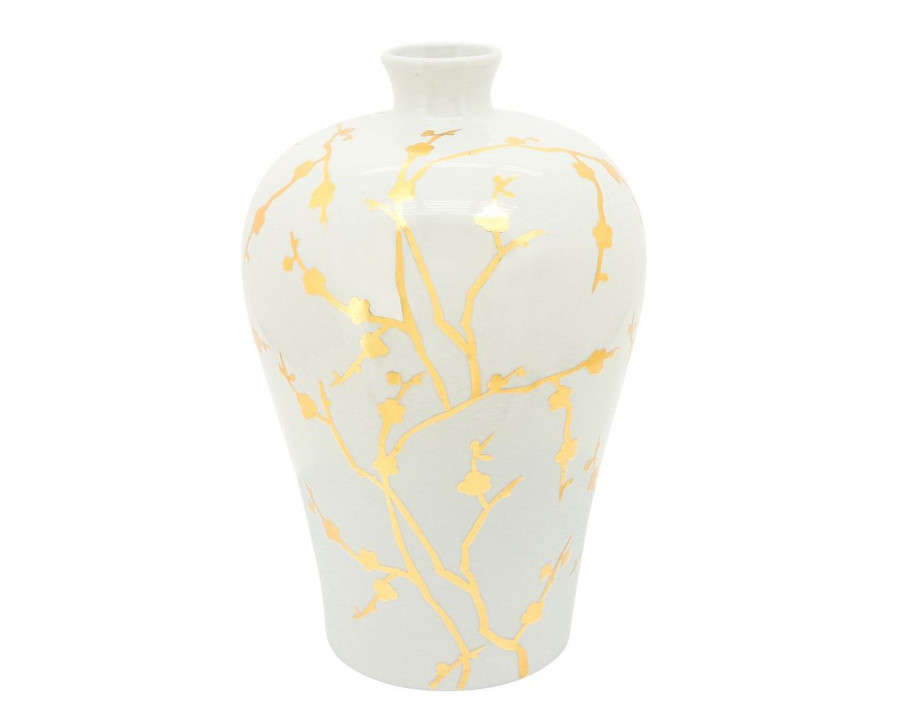 Sagebrook 15" Ceramic Vase With Gold Decal - White