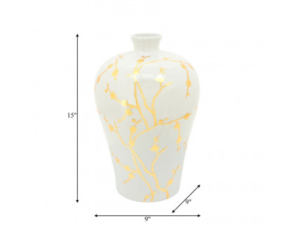 Sagebrook 15" Ceramic Vase With Gold Decal - White