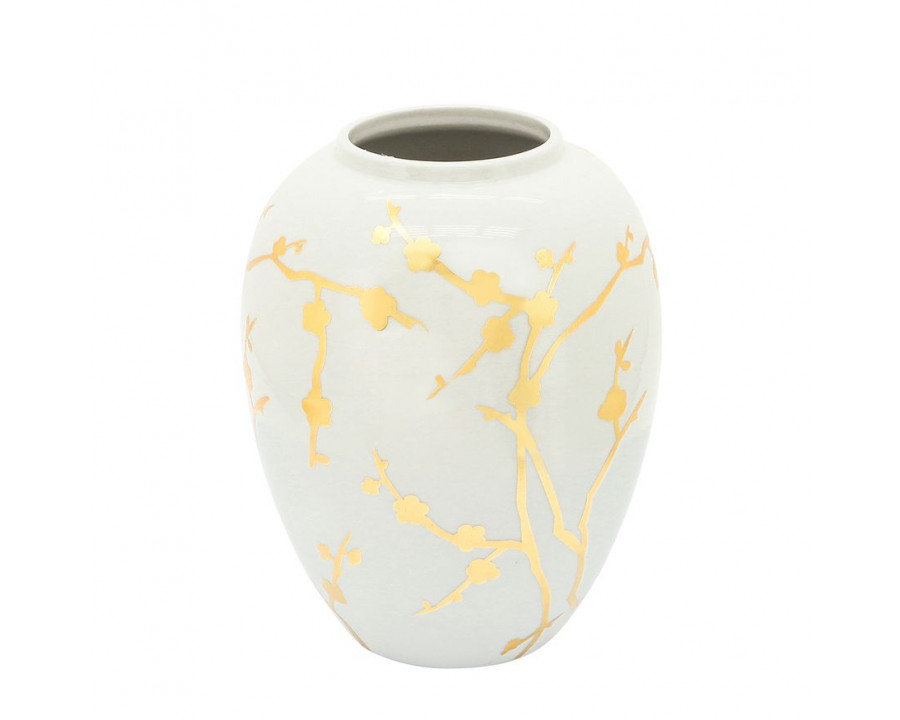 Sagebrook 10" Ceramic Vase With Gold Decal - White